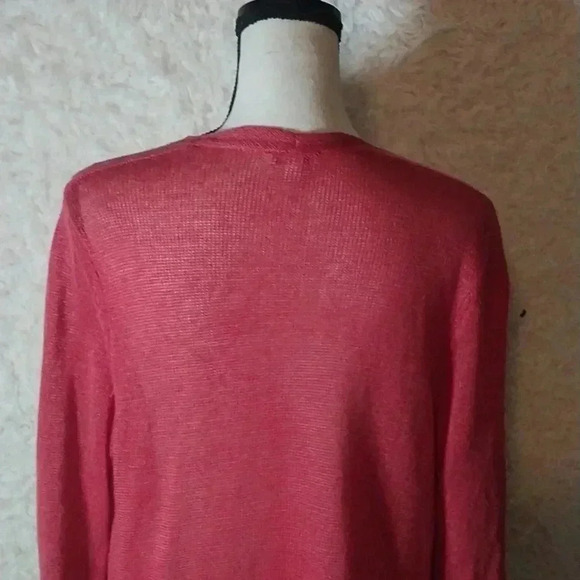 J Jill Red Long-Length Open-Front Cardigan Sweater w Pockets, Linen & Viscose - Picture 4 of 8